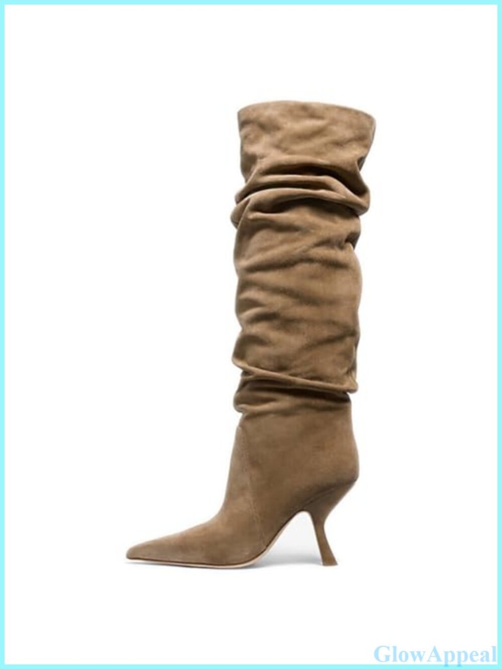 Kitten Heel Knee High Boots Pointed Toe Side Zip Slouch Tall Boots